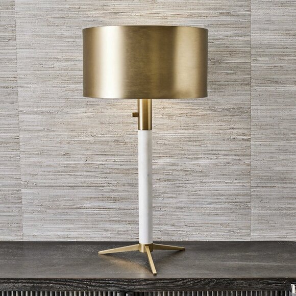Uttermost UK Black Label White Marble & Brass, EnamelShade Table Lamp - Picture 1 of 12
